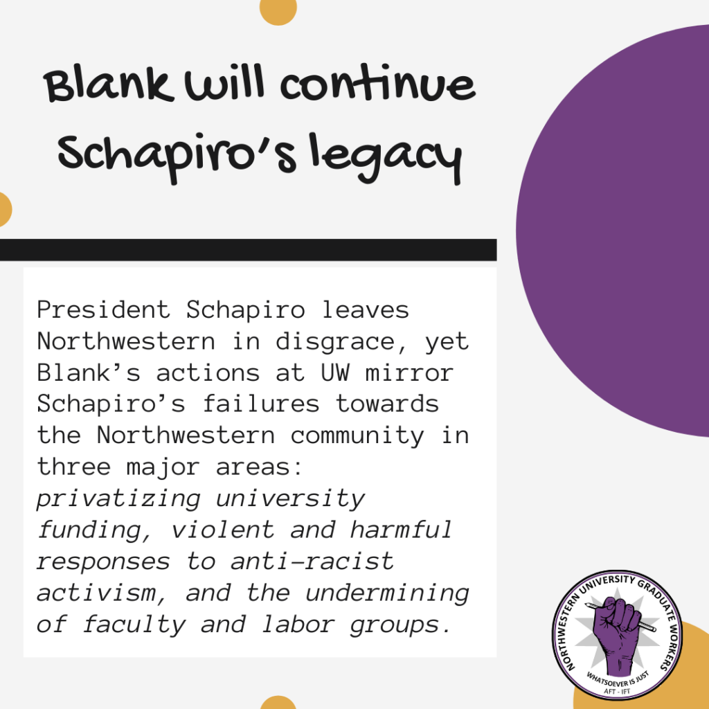 Graphic that says "Blank will continue Schapiro's legacy"